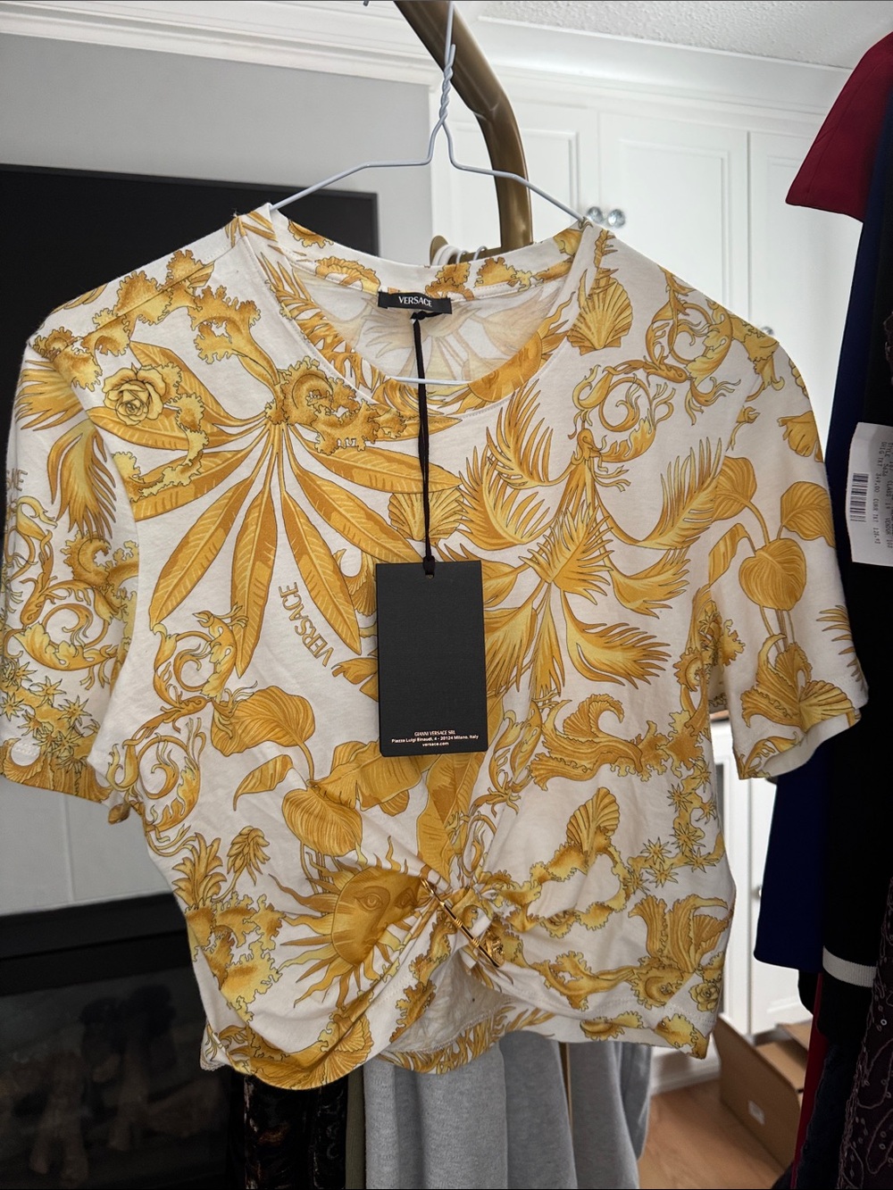 Versace Cream & Gold Baroque Twist Front Tee